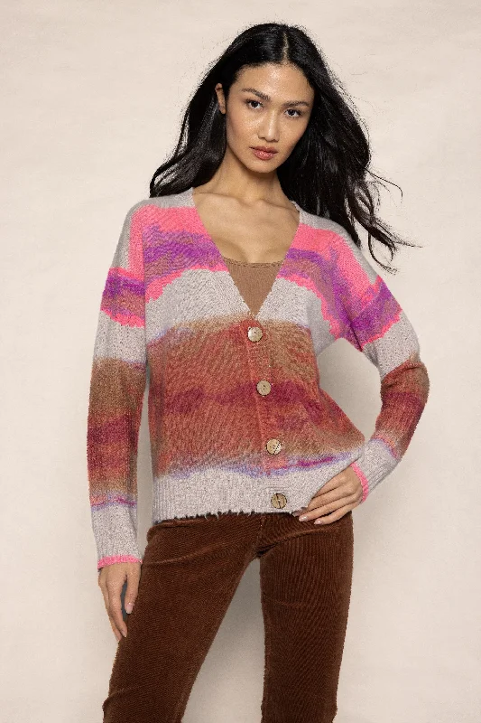color block women cardigan with bold huesCOLOR CODED CARDI