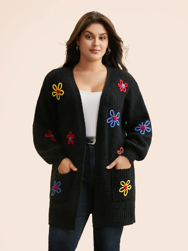 maternity women cardigan for expecting momsCrochet Floral Puff Sleeve Pocket Cardigan maternity women cardigan for expecting momsCrochet Floral Puff Sleeve Pocket Cardigan