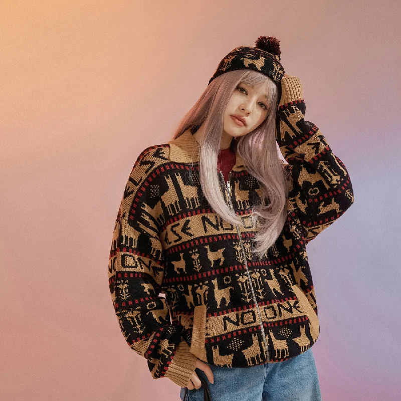 color block women cardigan with bold huesVintage Loose Fit Knit Cardigan
