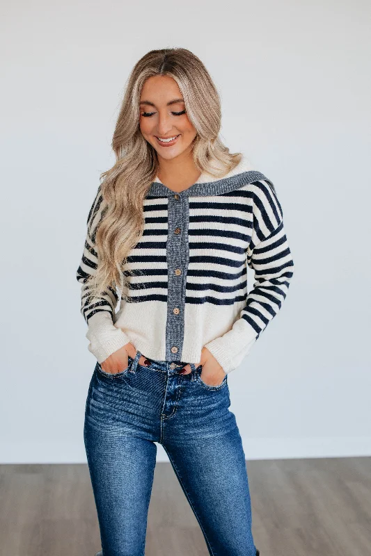 plus size women cardigan for comfortable layeringDenali Striped Cardigan