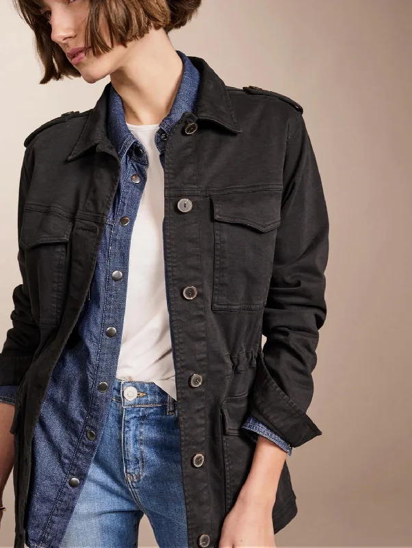 Water - resistant women's trench coats with adjustable cuffs for rainy daysDrake Organic Cotton Utility Jacket | Black Water - resistant women's trench coats with adjustable cuffs for rainy daysDrake Organic Cotton Utility Jacket | Black