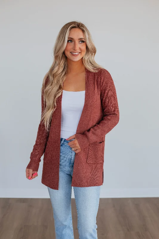 machine washable women cardigan for easy careEboni Knit Cardigan - Brick