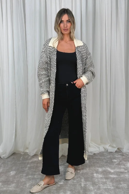 long length women cardigan with side slitsElsa Longline Cardigan In Monochrome