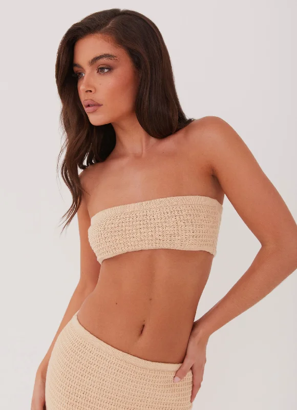 open front women cardigan for easy stylingEmaline Knit Bandeau Top - Beige