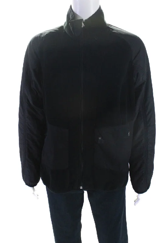 Fire + Ice Mens Solid Black Fleece Mock Neck Zip Long Sleeve Jacket