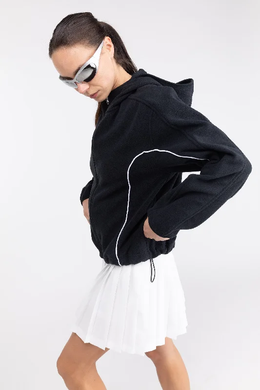 hooded women cardigan for added warmth and styleFLEECE ZIP-UP HOODIE WITH CONTRAST PIPING hooded women cardigan for added warmth and styleFLEECE ZIP-UP HOODIE WITH CONTRAST PIPING