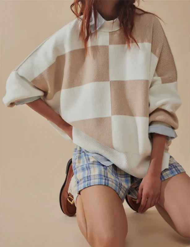 cable knit women cardigan with intricate patternsChecker Easy Street Tunic, White Sand/Combo cable knit women cardigan with intricate patternsChecker Easy Street Tunic, White Sand/Combo