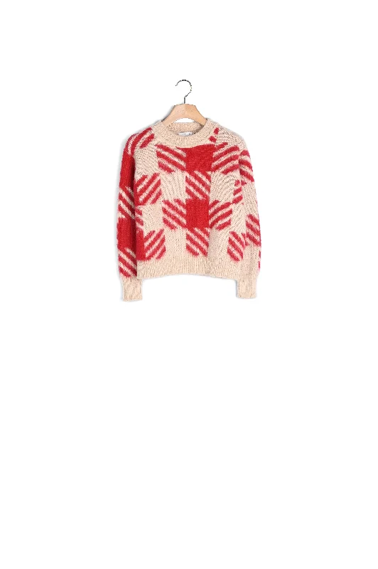 open front women cardigan for easy stylingPull poilu en jacquard carreaux