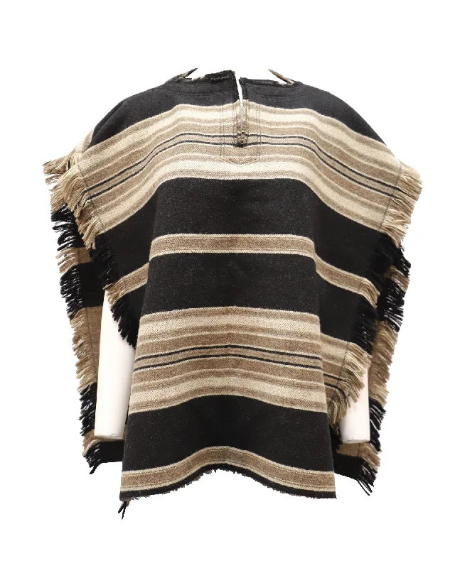 Women's pea coats with brass buttons for a nautical - inspired styleIsabel Marant Hollis Fringe-Trimmed Striped Poncho in Multicolor Wool Women's pea coats with brass buttons for a nautical - inspired styleIsabel Marant Hollis Fringe-Trimmed Striped Poncho in Multicolor Wool