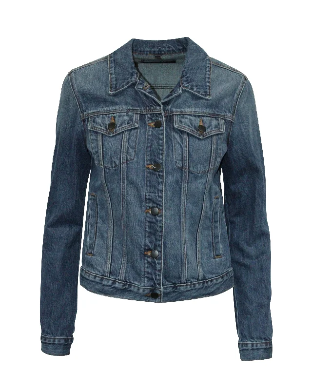 Women's pea coats with brass buttons for a nautical - inspired styleJ Brand Jacket in Blue Cotton Denim Women's pea coats with brass buttons for a nautical - inspired styleJ Brand Jacket in Blue Cotton Denim