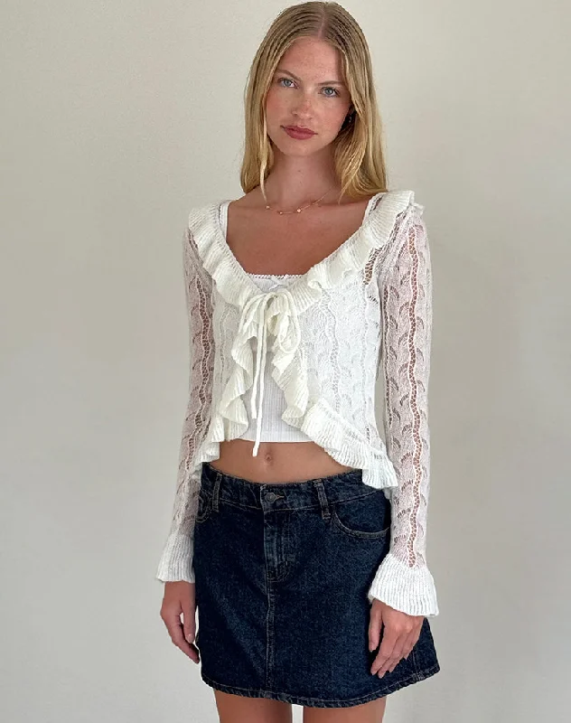 hand knitted women cardigan with artisanal charmKenira Cardigan in Pointelle Knit Birch Cream hand knitted women cardigan with artisanal charmKenira Cardigan in Pointelle Knit Birch Cream