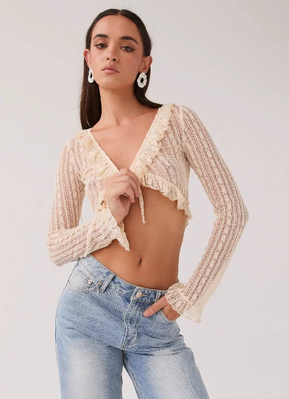 button down women cardigan with vintage buttonsLacey Knit Shrug Top - Ivory
