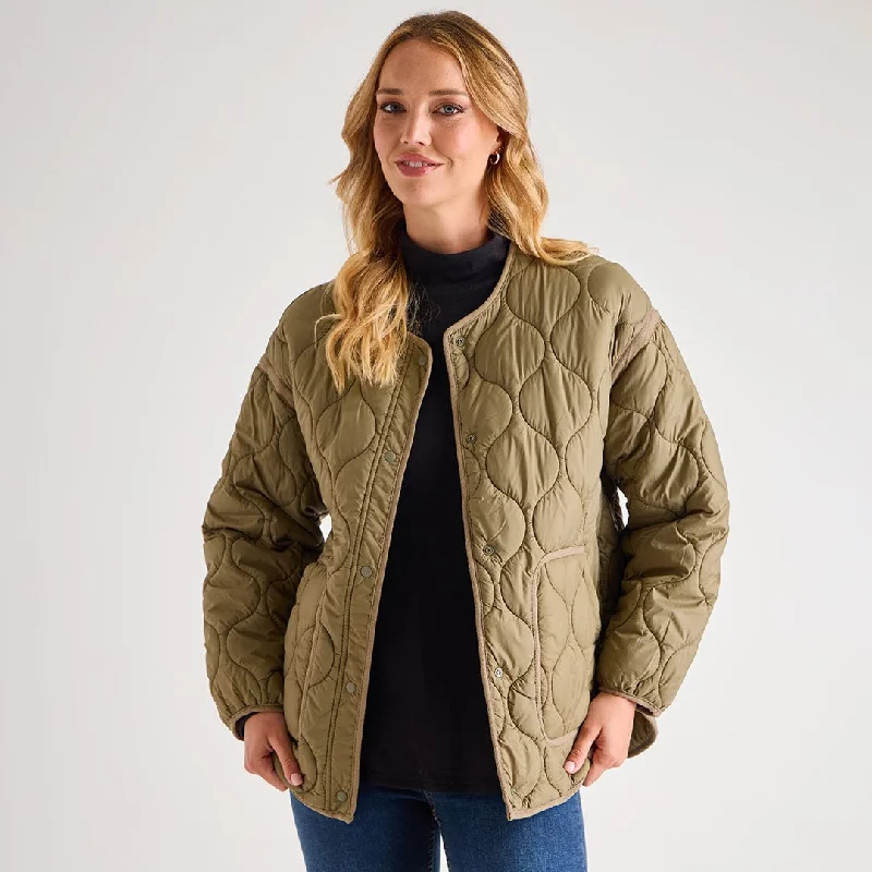 Shearling - lined women's leather coats for ultimate warmth and luxuryLadies Oversized Khaki Quilted Jacket Shearling - lined women's leather coats for ultimate warmth and luxuryLadies Oversized Khaki Quilted Jacket