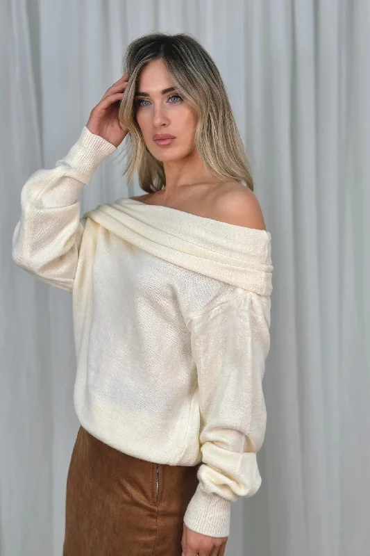 open front women cardigan for easy stylingLila Bardot Jumper In Cream