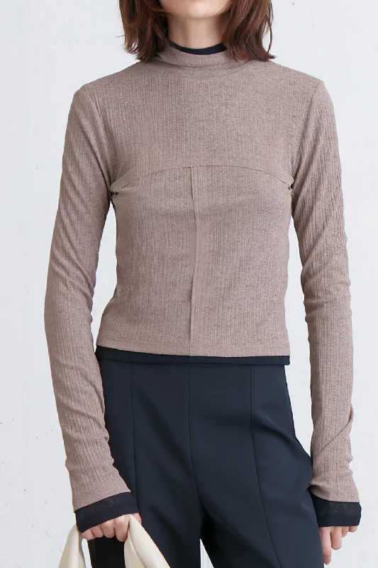 hooded women cardigan for added warmth and styleMOCKNECK TOP WITH SEAM DETAILS