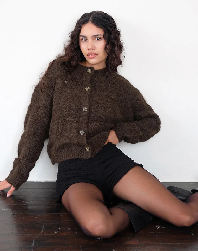 machine washable women cardigan for easy careLuciana Textured Knit Cardi in Dark Brown machine washable women cardigan for easy careLuciana Textured Knit Cardi in Dark Brown