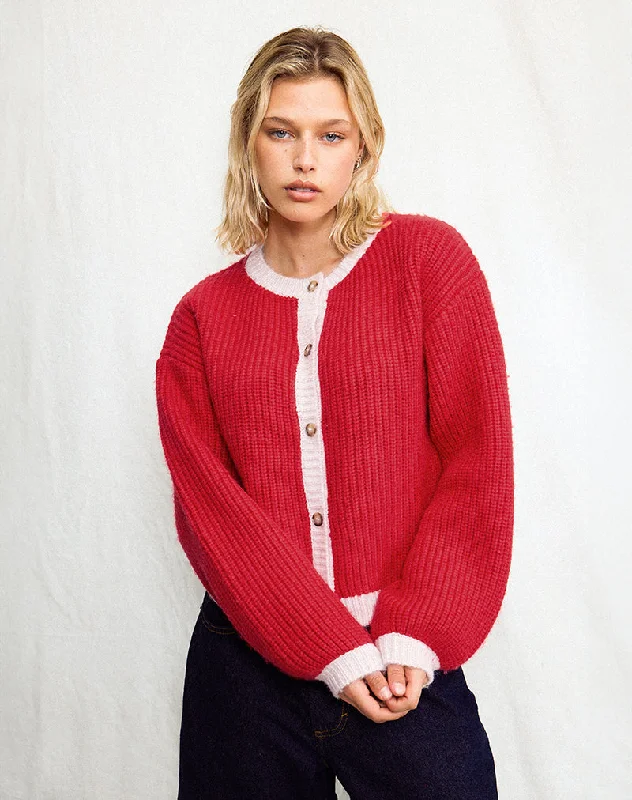 open front women cardigan for easy stylingLuciana Contrast Cardigan in Red and Pink