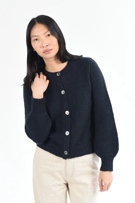 hand knitted women cardigan with artisanal charmM.PATMOS Lydia Cardigan - Coal