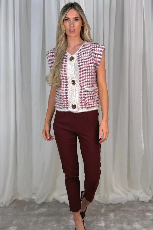 boyfriend style women cardigan for a relaxed fitMelanie Knit Waistcoat In Pink Check boyfriend style women cardigan for a relaxed fitMelanie Knit Waistcoat In Pink Check