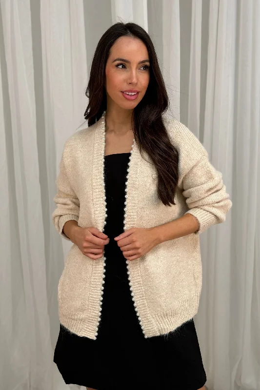 Melanie Pearl Trim Cardigan In Cream