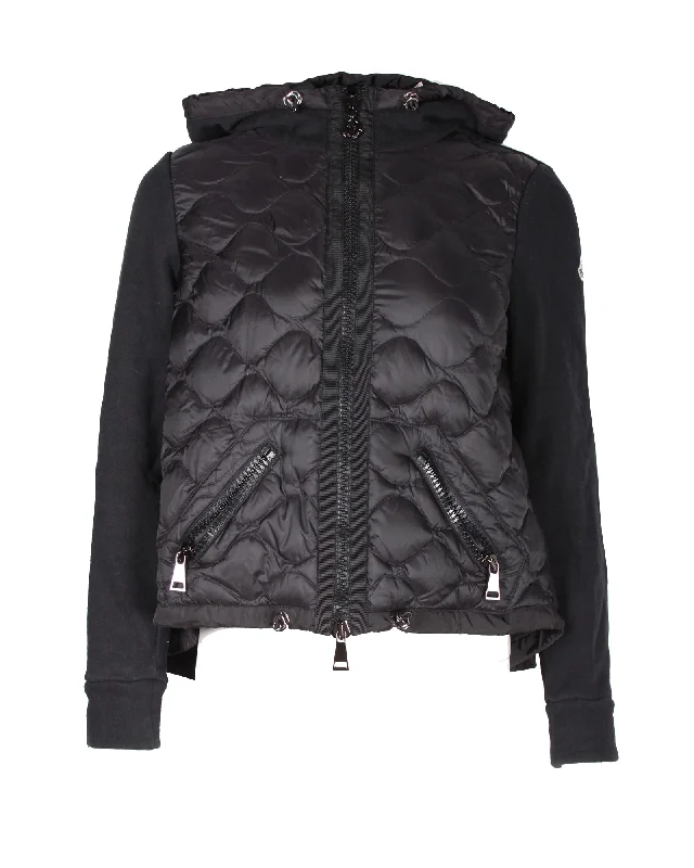 Moncler Hoodie Qulited Down Jacket in Black Nylon