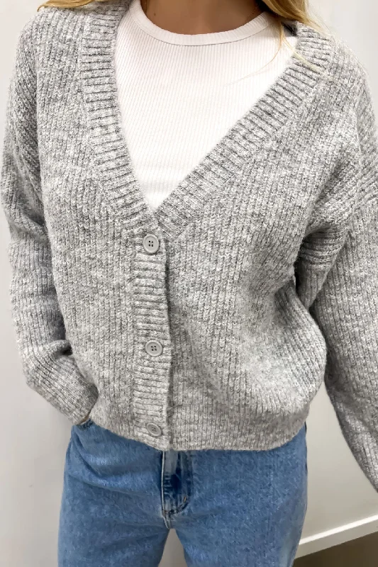 ribbed women cardigan with a classic textureOlivia Cardigan Grey