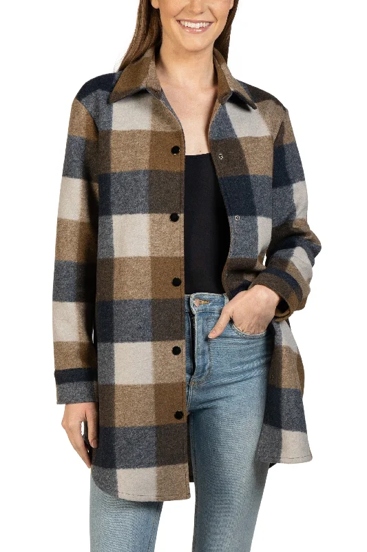 Women's knee - length wool blend coats with a fur collar for added warmthPlaid Shacket Women's knee - length wool blend coats with a fur collar for added warmthPlaid Shacket