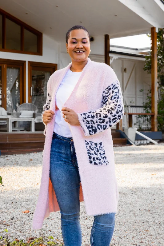 button down women cardigan with vintage buttonsOakland Leopard Cardigan in Blush