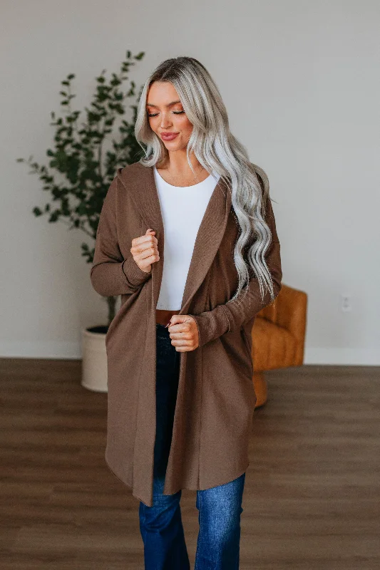 ribbed women cardigan with a classic textureRebekah Cardigan - Mocha