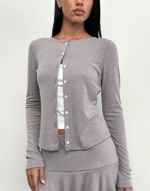 v neck women cardigan to elongate the necklineRhea Cardigan in Pointelle Brown