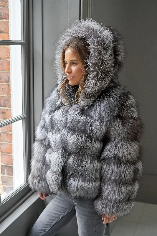 Petite women's wool blend coats with a tailored fit for a flattering silhouetteSilver Hooded Five Row Fox Coat Petite women's wool blend coats with a tailored fit for a flattering silhouetteSilver Hooded Five Row Fox Coat