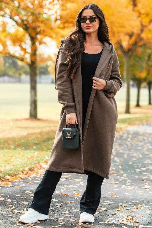 plus size women cardigan for comfortable layeringSlumbering Beauty Hooded Longline Cardigan (Brown) plus size women cardigan for comfortable layeringSlumbering Beauty Hooded Longline Cardigan (Brown)