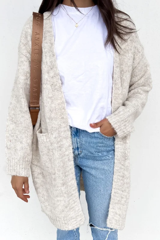 hand knitted women cardigan with artisanal charmStacie Cardigan Beige
