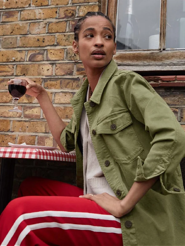 Mid - length women's down coats in a slim fit for a modern and sleek appearanceStella Organic Cotton Jacket | Light Olive Mid - length women's down coats in a slim fit for a modern and sleek appearanceStella Organic Cotton Jacket | Light Olive