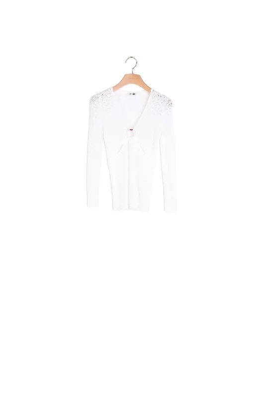 organic cotton women cardigan for an eco - friendly choicePull en maille pointelle détail anneaux organic cotton women cardigan for an eco - friendly choicePull en maille pointelle détail anneaux