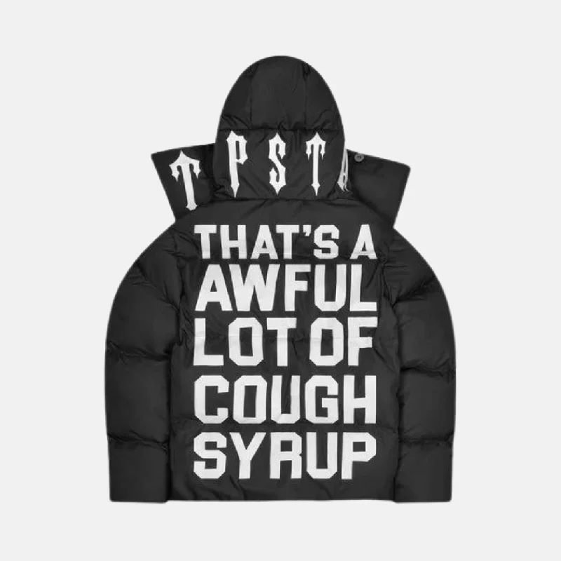 Women's cropped leather coats with silver studs for an edgy lookTrapstar x Awful Lot of Cough Syrup Hooded Puffer - Black Women's cropped leather coats with silver studs for an edgy lookTrapstar x Awful Lot of Cough Syrup Hooded Puffer - Black