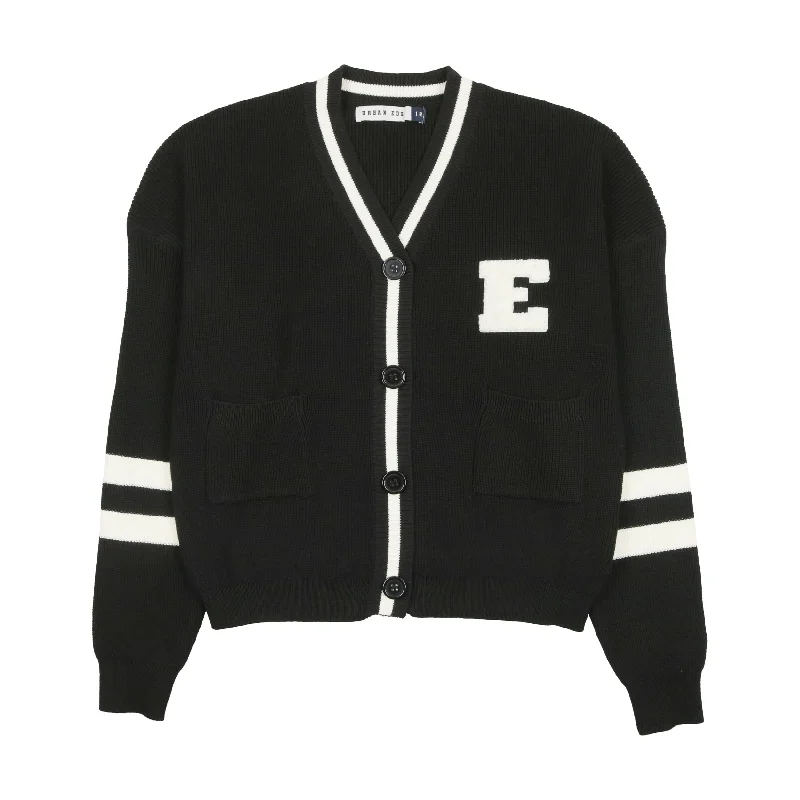 machine washable women cardigan for easy careUrban Edge Black Varsity Cardigan