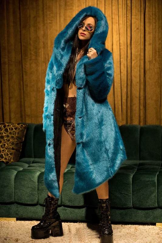 Women's faux fur coats in bright colors for a bold fashion statementWomen's Desert Warrior Coat in "Cookie Monster" Chinchilla Women's faux fur coats in bright colors for a bold fashion statementWomen's Desert Warrior Coat in "Cookie Monster" Chinchilla