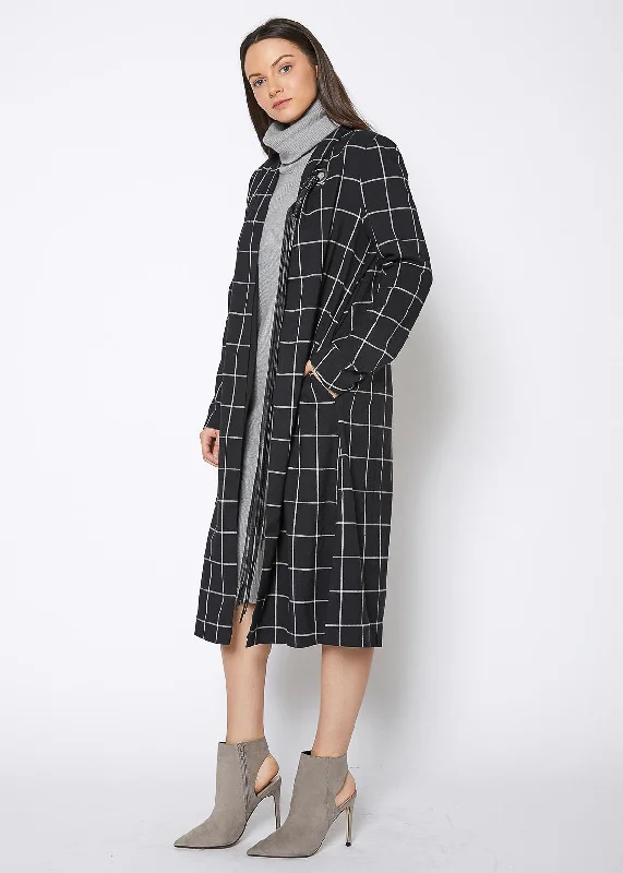 Petite women's wool blend coats with a tailored fit for a flattering silhouetteWomen's Minimalist Grid Longline Coat In Black Petite women's wool blend coats with a tailored fit for a flattering silhouetteWomen's Minimalist Grid Longline Coat In Black