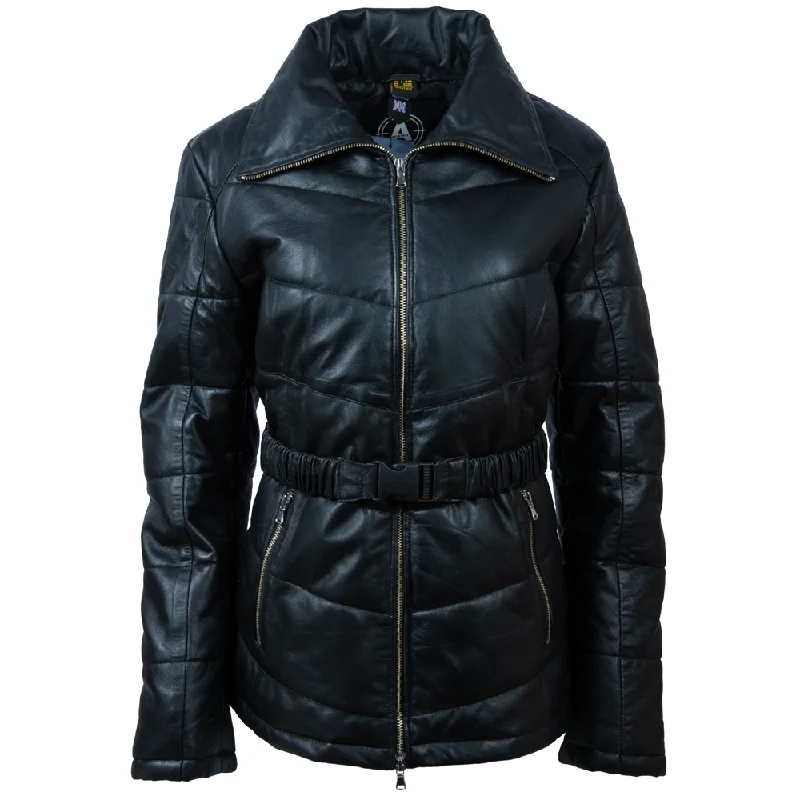 Embroidered women's cotton coats in a bohemian pattern for a unique designKDFX Women's Puffer Coat - Black Embroidered women's cotton coats in a bohemian pattern for a unique designKDFX Women's Puffer Coat - Black