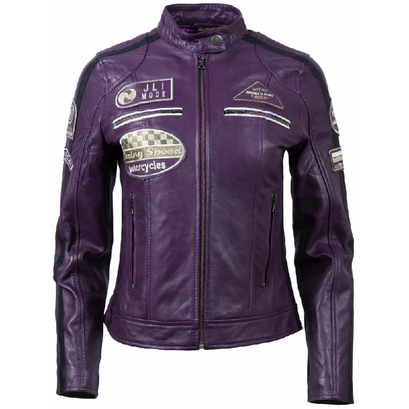 Shearling - lined women's leather coats for ultimate warmth and luxuryQOOC Women's Racing Biker - Purple Shearling - lined women's leather coats for ultimate warmth and luxuryQOOC Women's Racing Biker - Purple