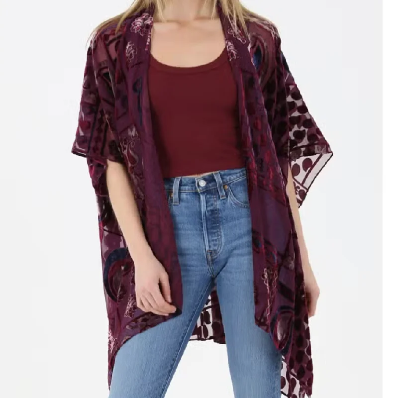 long length women cardigan with side slitsWomen's Velvet Burnout Teardrop Patterned Kimono long length women cardigan with side slitsWomen's Velvet Burnout Teardrop Patterned Kimono