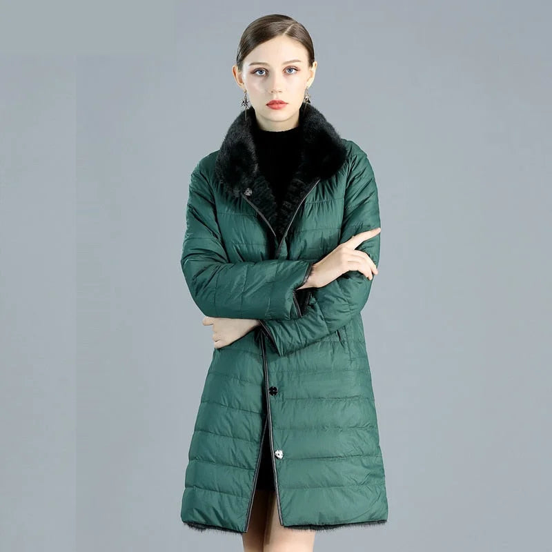 Hooded women's puffer coats in neon colors for high - visibility sportsWomen's Winter Warm Natural Mink Down Double Side Wear Knitted Jackets Hooded women's puffer coats in neon colors for high - visibility sportsWomen's Winter Warm Natural Mink Down Double Side Wear Knitted Jackets