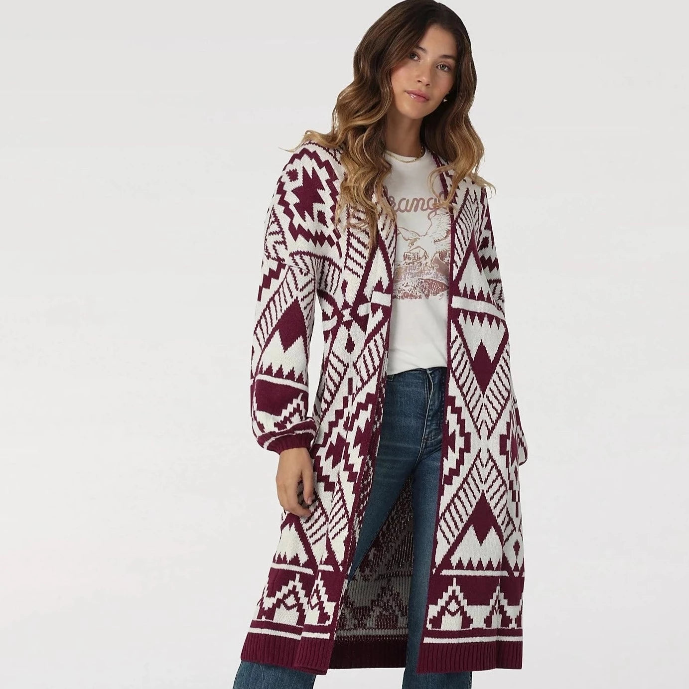 organic cotton women cardigan for an eco - friendly choiceWrangler Women's Magenta Aztec Long Cardigan organic cotton women cardigan for an eco - friendly choiceWrangler Women's Magenta Aztec Long Cardigan