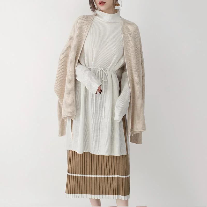 Open - Front Women's Cardigan - Style Mohair Sweaters2018 beige sweaters casual v neck sweaters Fine tie waist fall blouse