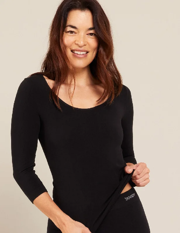 Floral Print Women T Shirt for a Feminine Touch3/4 Sleeve Top - Black
