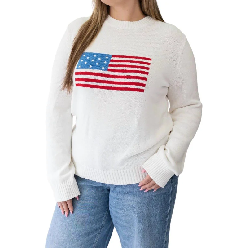 Open - Front Women's Cardigan - Style Mohair SweatersAmerican Flag Sweater In Ivory