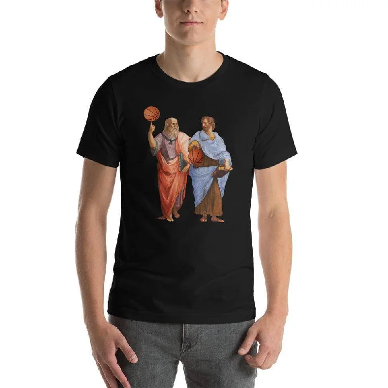 Striped Women T Shirt in a Classic PatternAristotle and Plato with Basketballs - Basic T-Shirt Striped Women T Shirt in a Classic PatternAristotle and Plato with Basketballs - Basic T-Shirt