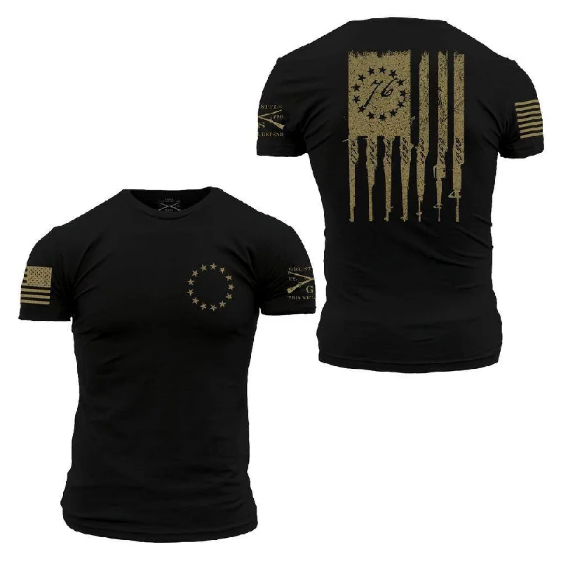 Crop Top Women T Shirt to Pair with High - Waisted BottomsBetsy Rifle Flag T-Shirt - Black Crop Top Women T Shirt to Pair with High - Waisted BottomsBetsy Rifle Flag T-Shirt - Black