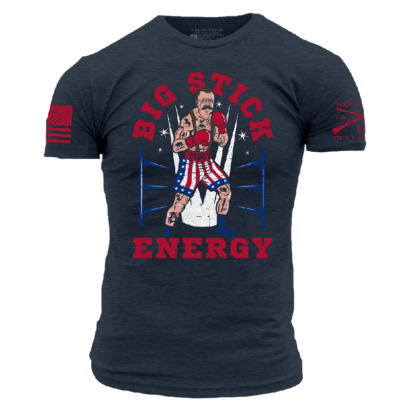 Distressed Women T Shirt with a Laid - Back AestheticBig Stick Energy T-Shirt - Midnight Navy Distressed Women T Shirt with a Laid - Back AestheticBig Stick Energy T-Shirt - Midnight Navy